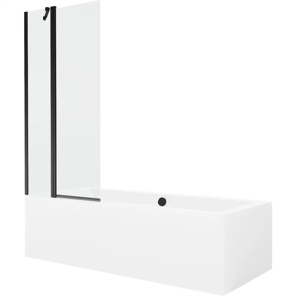 Mexen Cube Rektangulært Badekar 180x80 Cm med Kabinett og Enkeltfløyels Skjerm 80 Cm Gjennomsiktig Svart - 550518080x