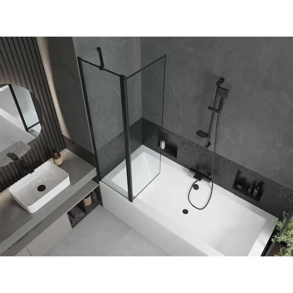 Mexen Cube Rektangulært Badekar 180x80 Cm med Kabinett og Enkeltfløyels Skjerm 100 Cm Svart Mønster - 550518080x