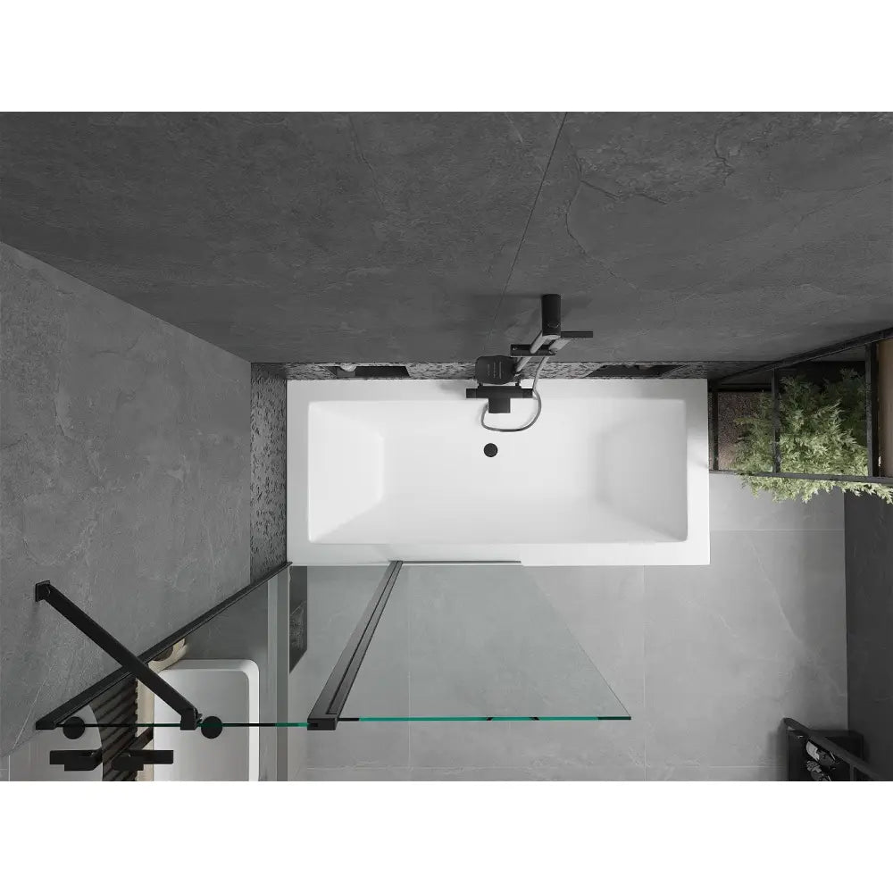 Mexen Cube Rektangulært Badekar 180x80 Cm med Kabinett og Enkeltfløyels Dørskjerm 100 Cm Gjennomsiktig Svart