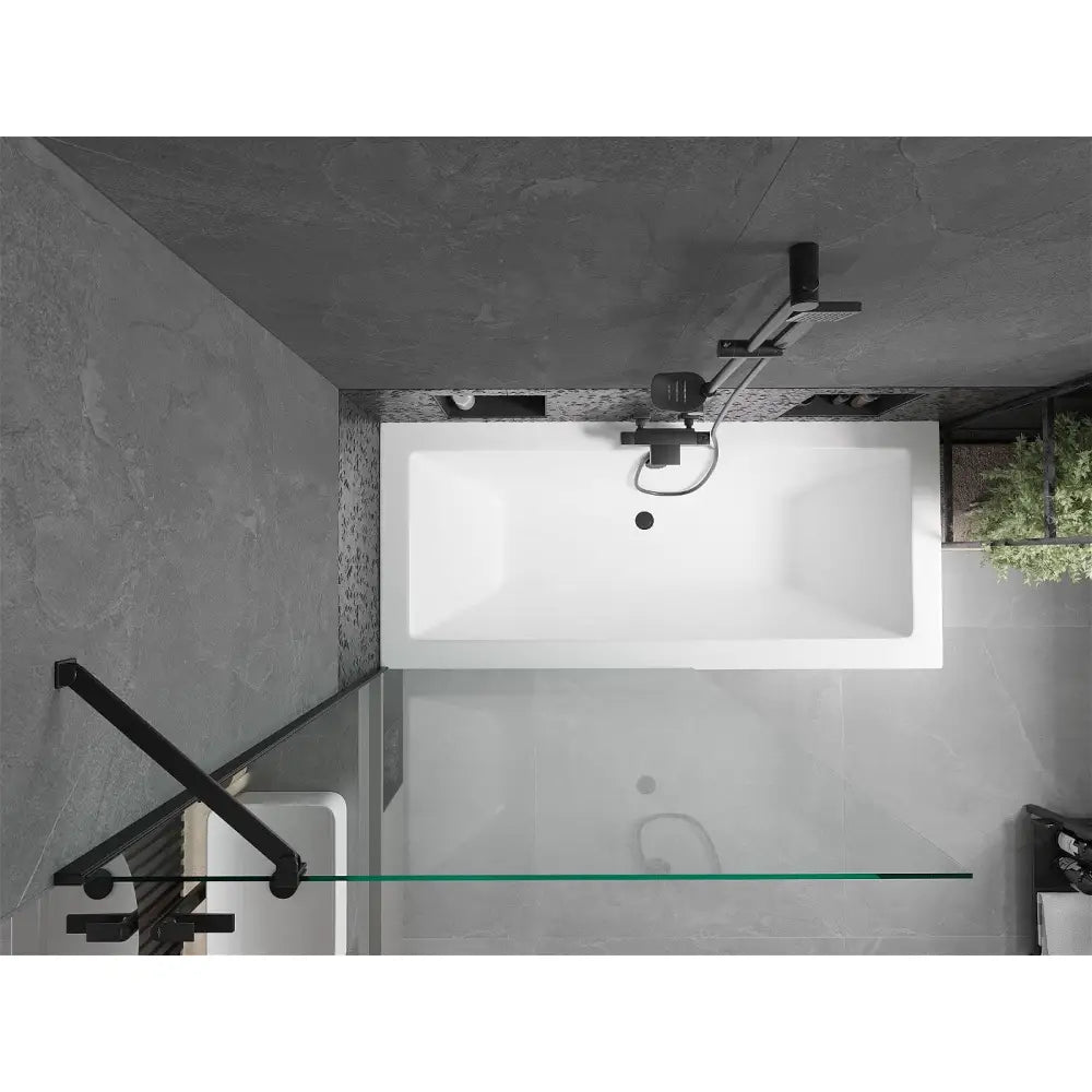 Mexen Cube Rektangulært Badekar 180x80 Cm med Kabinett og Enkeltfløyels Skjerm 100 Cm Gjennomsiktig Svart - 550518080x