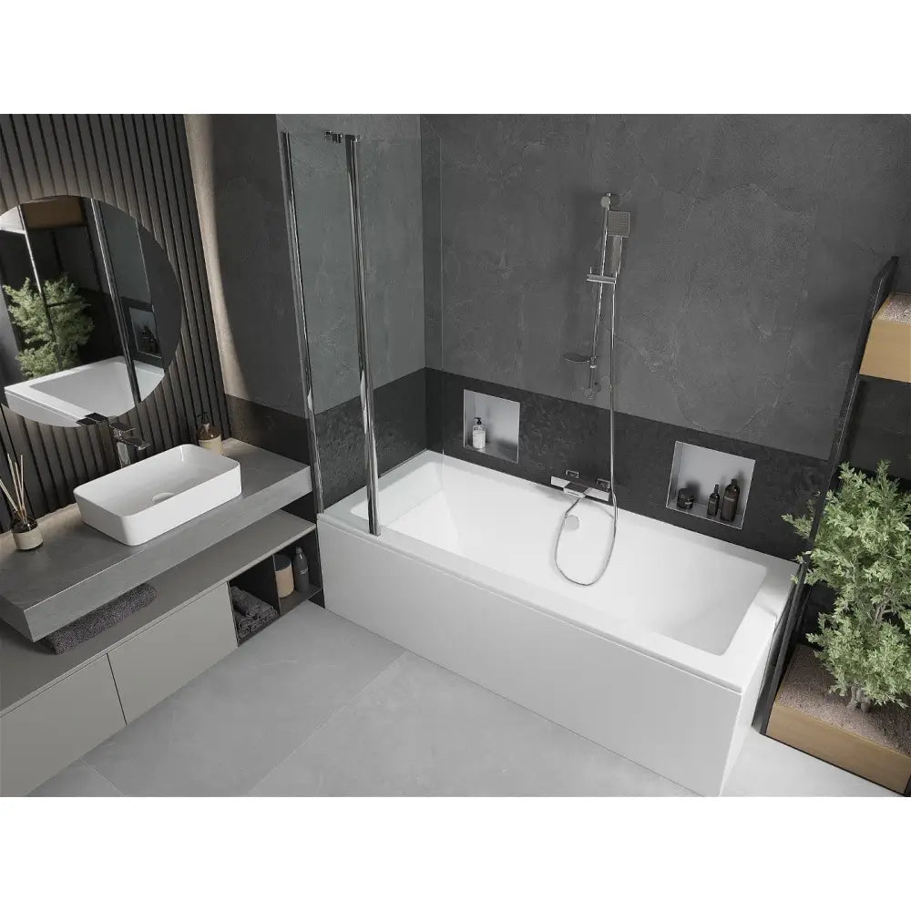 Mexen Cube Rektangulært Badekar 180x80 Cm med Kabinett og Enkeltfolds Dør 80 Cm Gjennomsiktig Krom - 550518080x