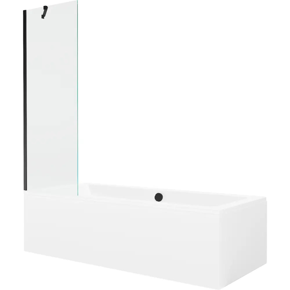 Mexen Cube Rektangulært Badekar 180x80 Cm med Kabinett og Enkeltfløyet 60 Cm Dusjvegg Gjennomsiktig Svart - 550518080x