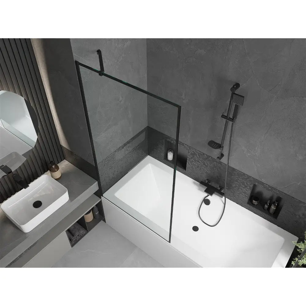 Mexen Cube Rektangulært Badekar 180x80 Cm med Kabinett og Enkeltfløy 90 Cm Dusjvegg Svart Mønster - 550518080x