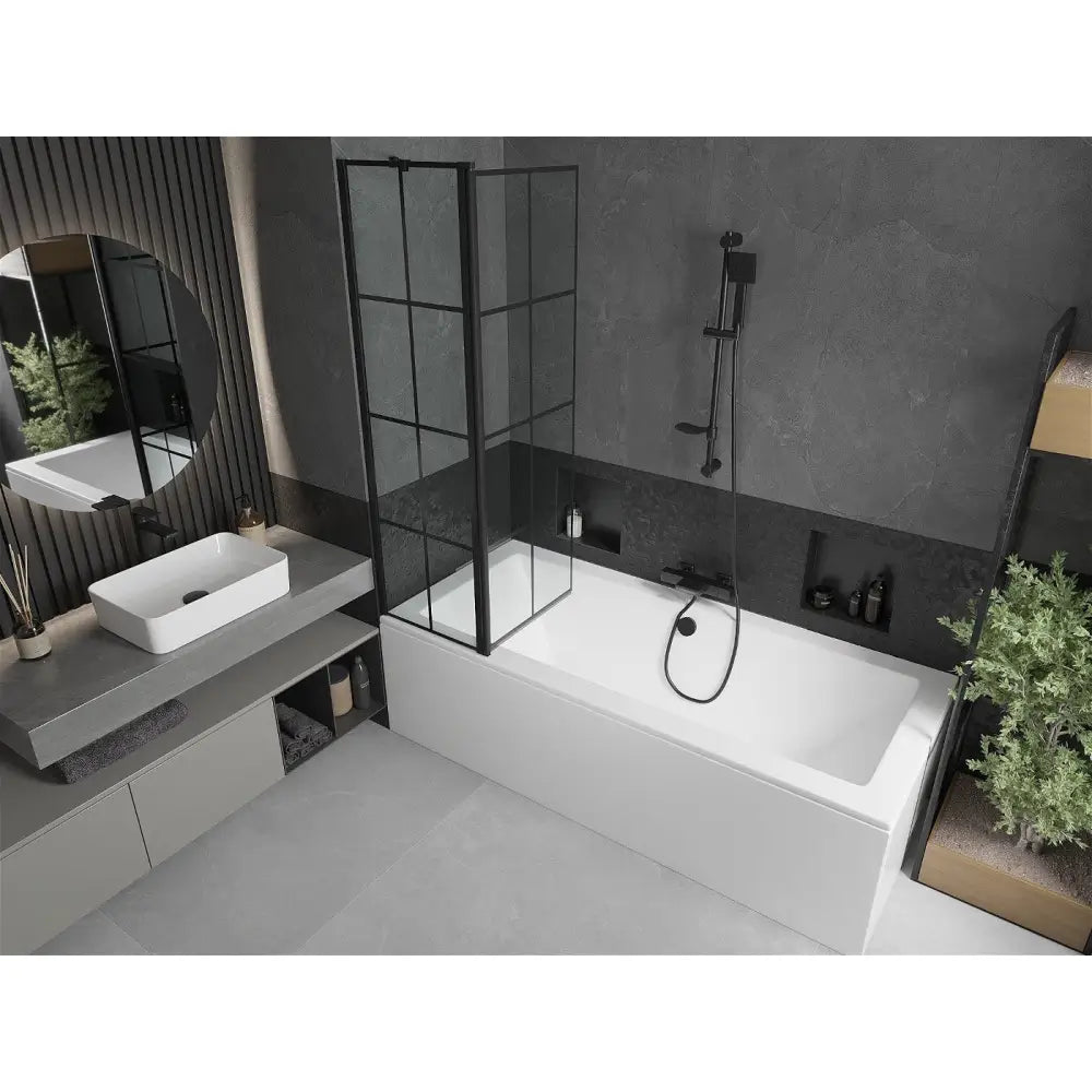 Mexen Cube Rektangulært Badekar 180x80 Cm med Kabinett og 1-delt Dusjvegg 100 Cm Svart Mønster - 550518080x