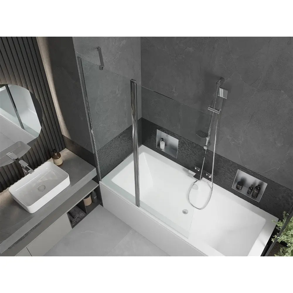 Mexen Cube Rektangulært Badekar 180x80 Cm med Kabinett og 1-delt Dusjvegg 120 Cm Gjennomsiktig Krom - 550518080x