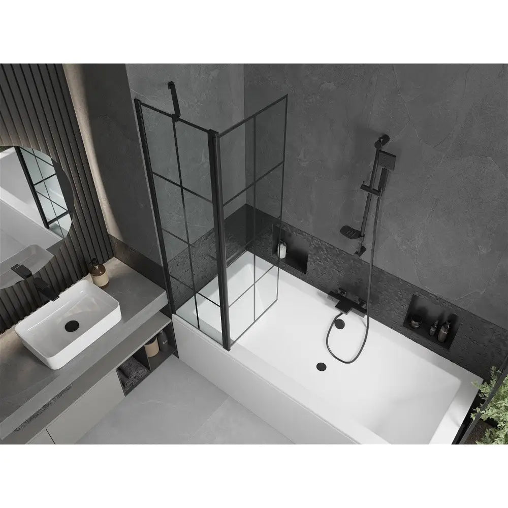 Mexen Cube Rektangulært Badekar 180x80 Cm med Kabinett og 1-delt Dusjvegg 100 Cm Svart Mønster - 550518080x