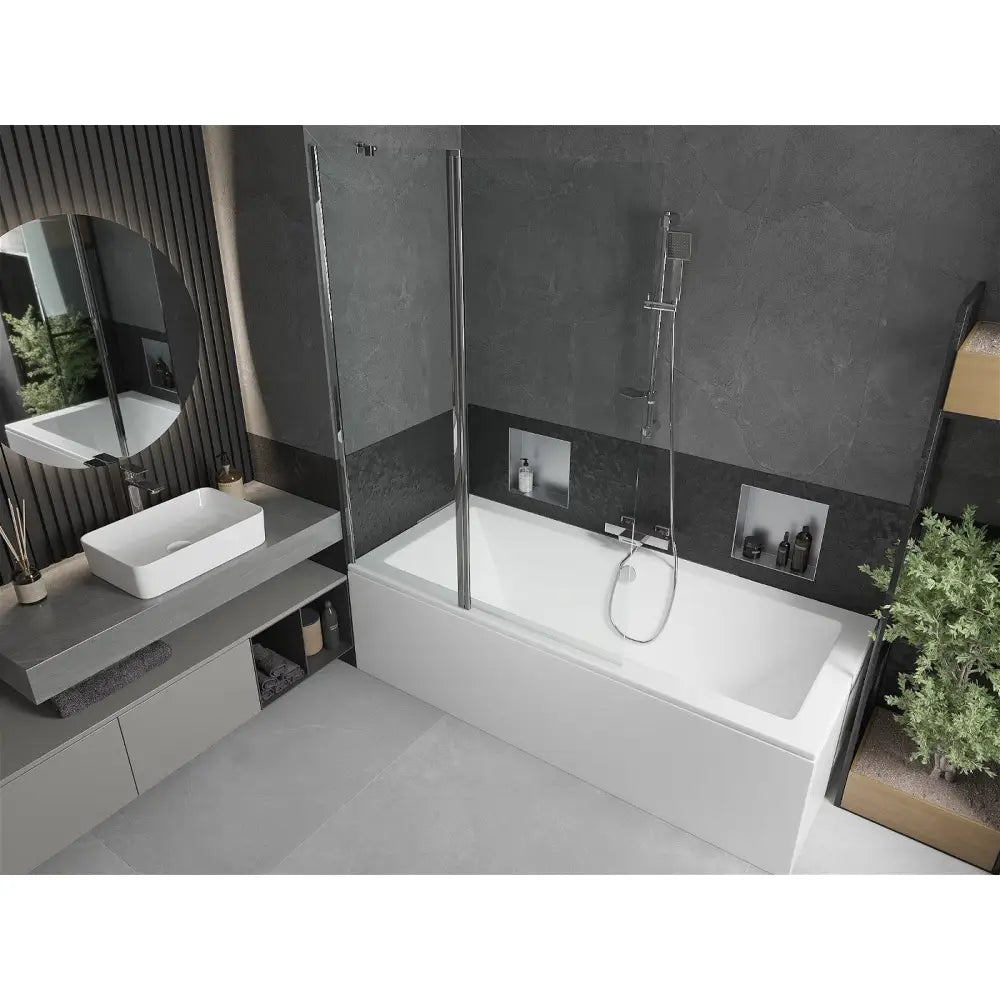 Mexen Cube Rektangulært Badekar 180x80 Cm med Kabinett og 1-delt Dusjvegg 120 Cm Gjennomsiktig Krom - 550518080x