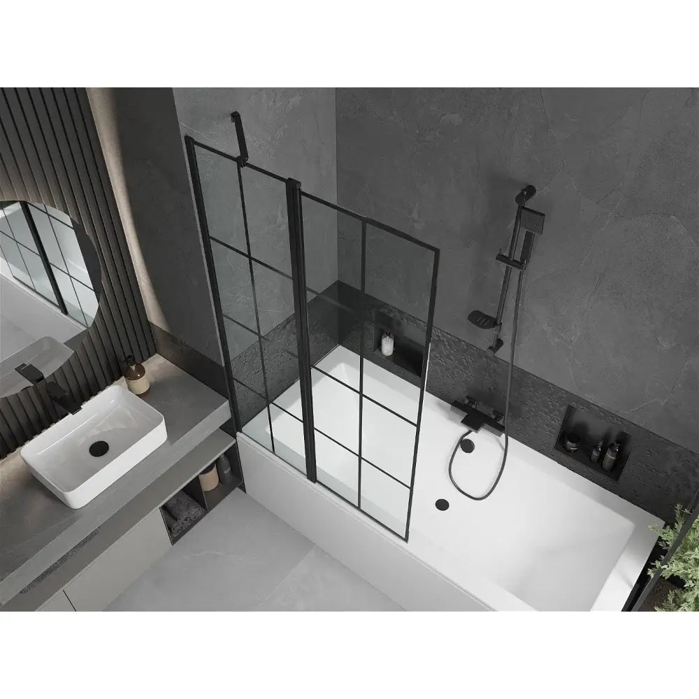 Mexen Cube Rektangulært Badekar 180x80 Cm med Kabinett og 1-delt Dusjvegg 100 Cm Svart Mønster - 550518080x