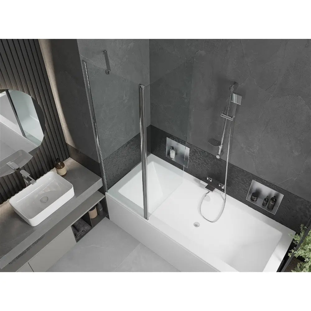 Mexen Cube Rektangulært Badekar 180x80 Cm med Kabinett og 1-delt Dusjvegg 120 Cm Gjennomsiktig Krom - 550518080x