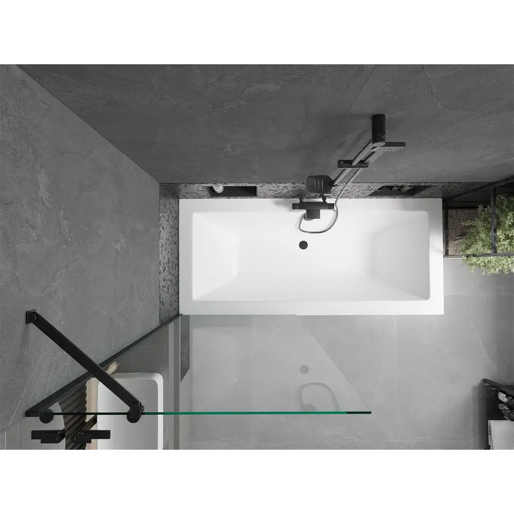 Mexen Cube Rektangulært Badekar 180x80 Cm med Kabinett og 1-fløyet 80 Cm Dusjvegg Gjennomsiktig Svart - 550518080x