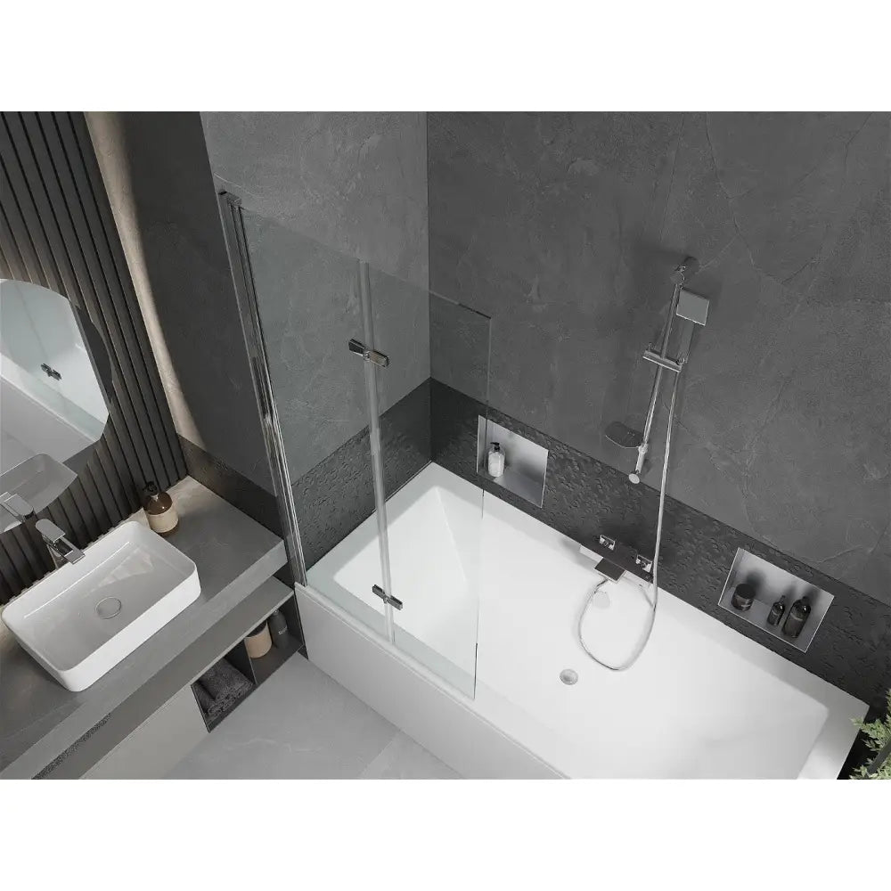 Mexen Cube Rektangulært Badekar 180x80 Cm med Kabinett og 2-delt Dusjvegg 80 Cm Gjennomsiktig Krom - 550518080x