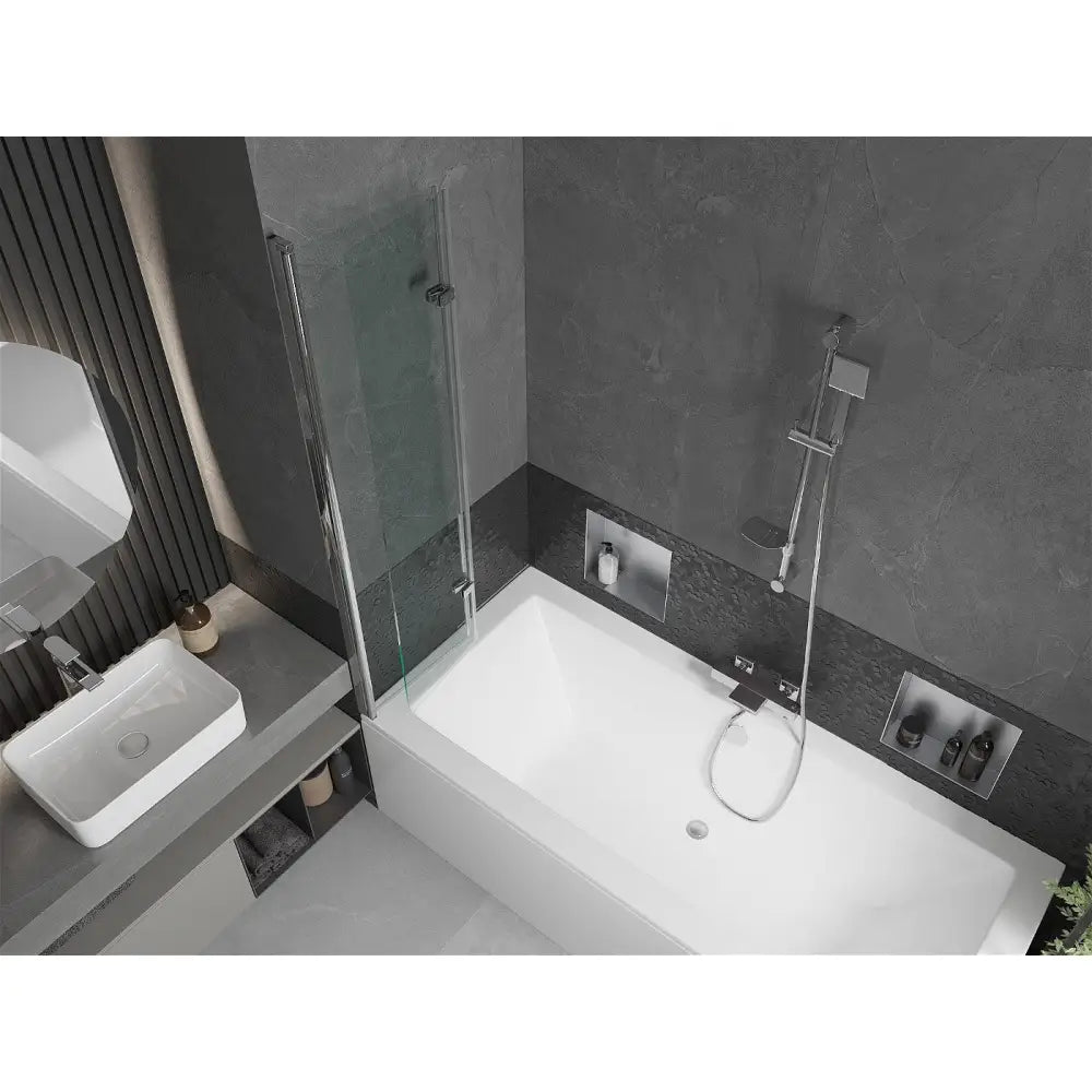 Mexen Cube Rektangulært Badekar 180x80 Cm med Kabinett og 2-delt Dusjvegg 80 Cm Gjennomsiktig Krom - 550518080x