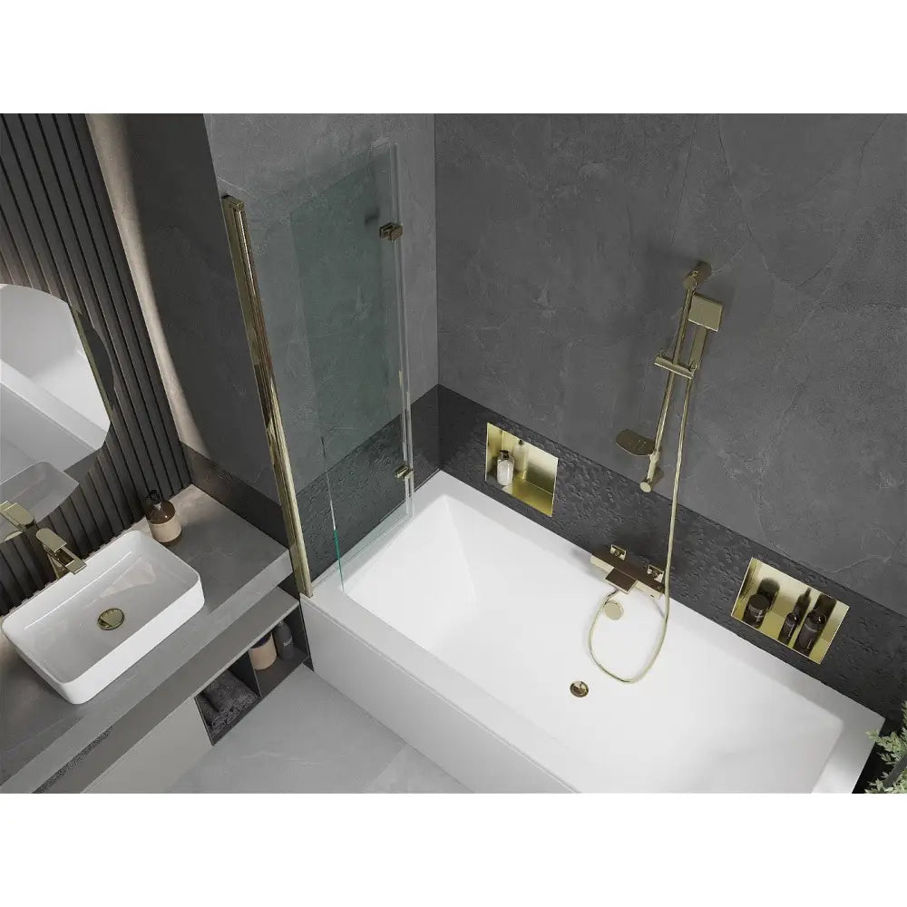 Mexen Cube Rektangulært Badekar 180x80 Cm med Kabinett og 2-delt Skjermvegg 100 Cm Gjennomsiktig Gull - 550518080x