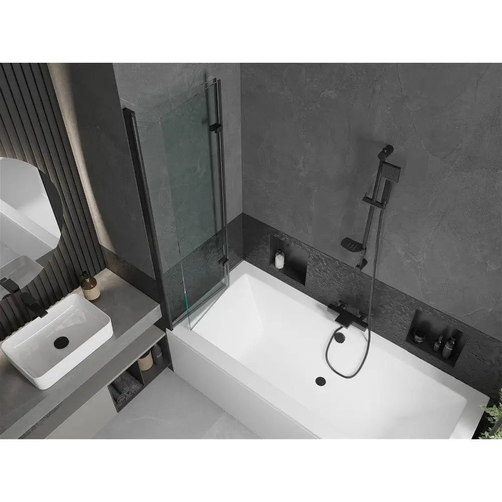 Mexen Cube Rektangulært Badekar 180x80 Cm med Kabinett og 2-delt Dør 100 Cm Gjennomsiktig Svart - 550518080x