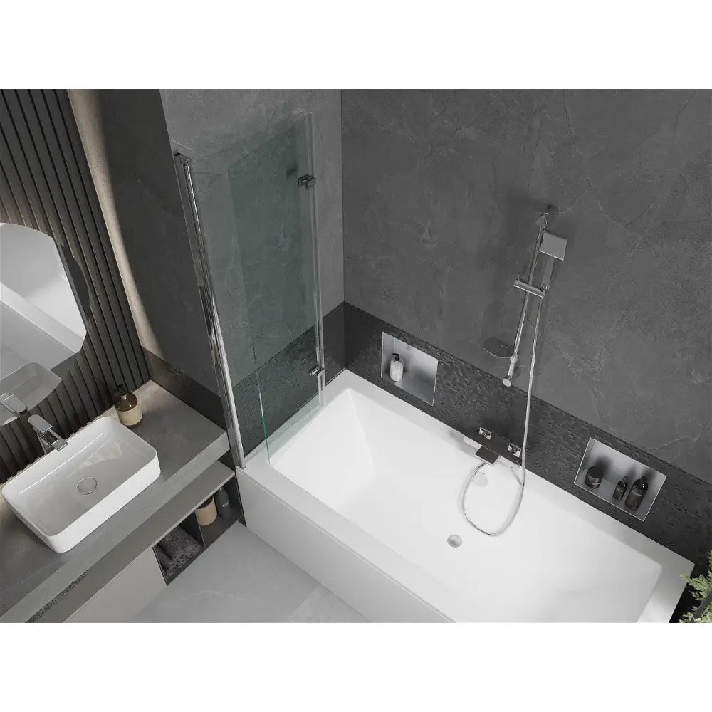 Mexen Cube Rektangulært Badekar 180x80 Cm med Kabinett og 2-delt Dusjvegg 100 Cm Gjennomsiktig Krom - 550518080x