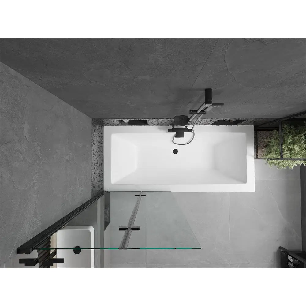 Mexen Cube Rektangulært Badekar 180x80 Cm med Kabinett og 2-delt Dusjvegg 80 Cm Gjennomsiktig Svart - 550518080x