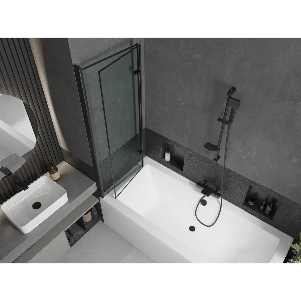 Mexen Cube Rektangulært Badekar 180x80 Cm med Kabinett og 2-delt Dusjvegg 120 Cm Svart Design - 550518080x