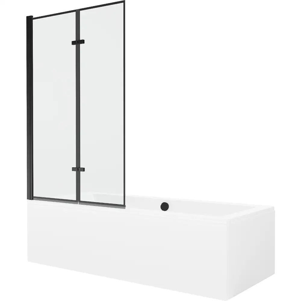Mexen Cube Rektangulært Badekar 180x80 Cm med Kabinett og 2-delt Dusjvegg 100 Cm Svart Mønster - 550518080x