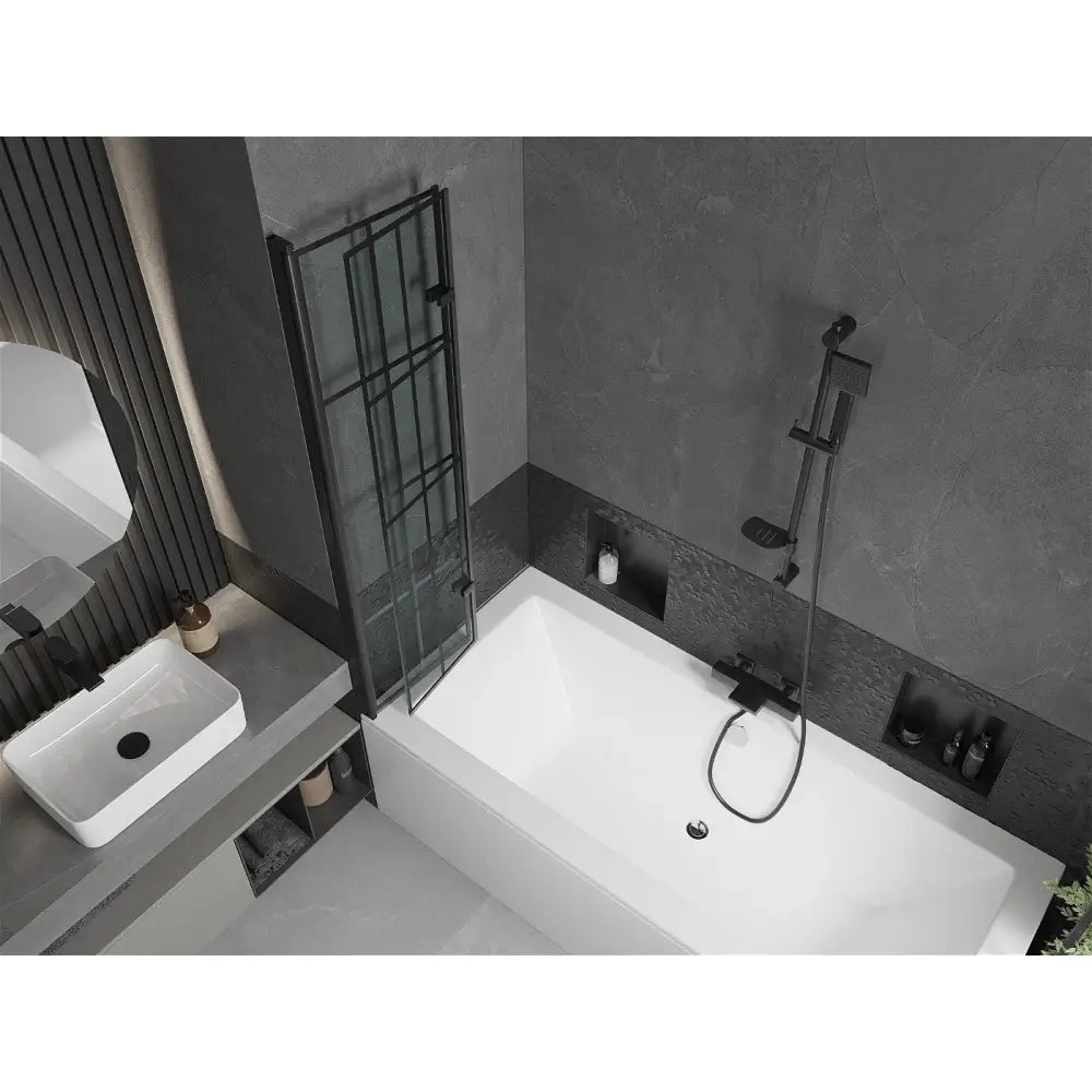 Mexen Cube Rektangulært Badekar 180x80 Cm med Kabinett og 2-dørs Dusjvegg 80 Cm Svart Mønster - 550518080x