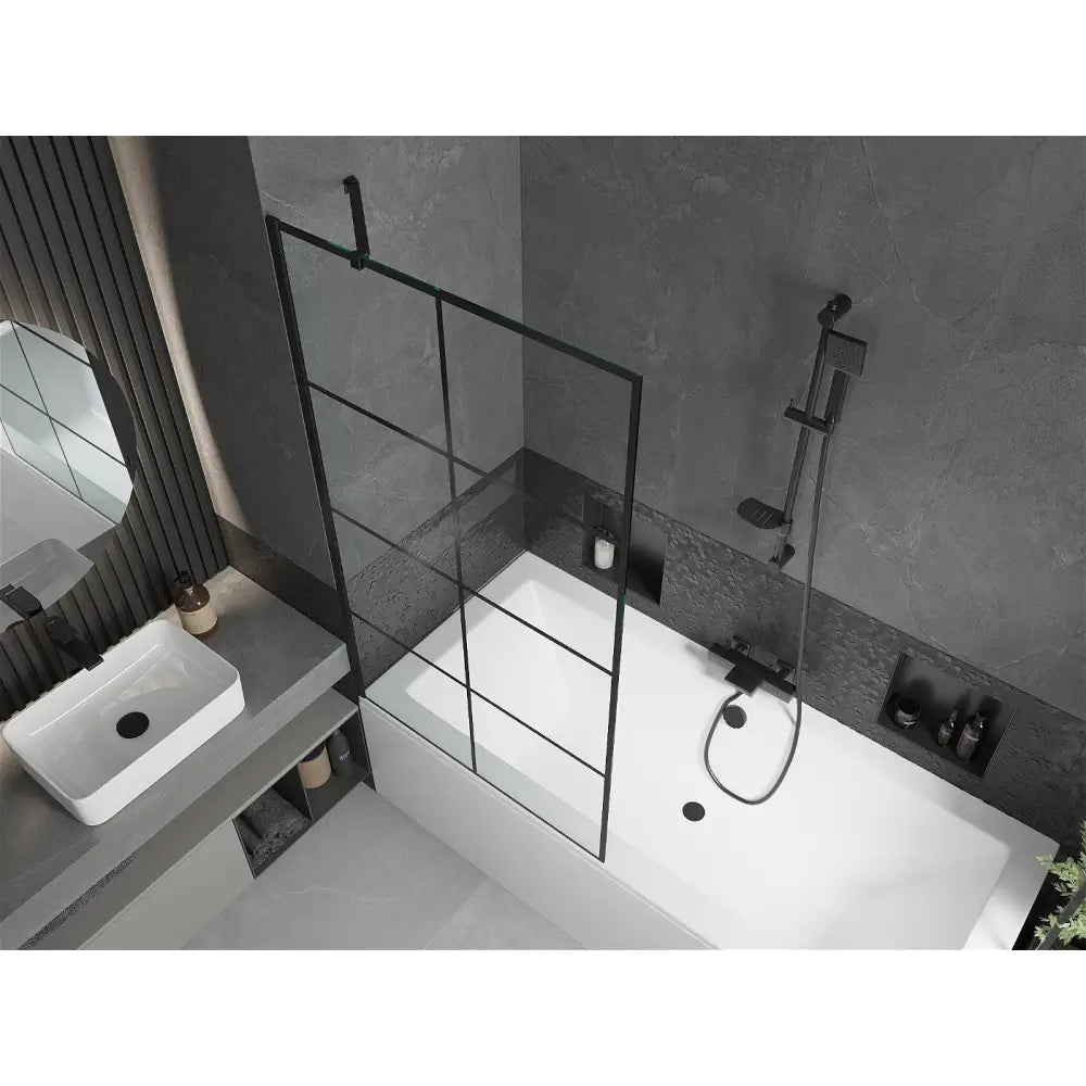 Mexen Cube Rektangulært Badekar 180x80 Cm med Kabinett og Enkelt 90 Cm Dørskjerm Svart Mønster - 550518080x
