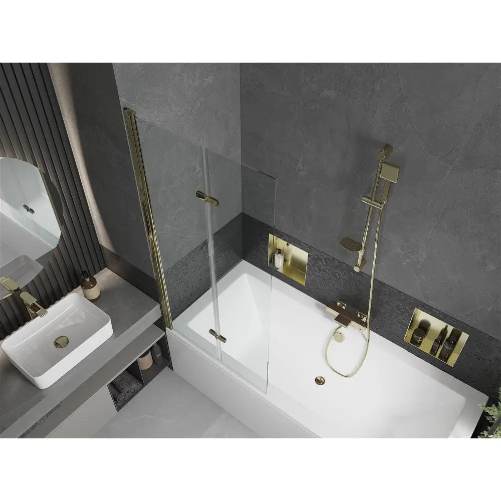 Mexen Cube Rektangulært Badekar 180x80 Cm med Kabinett og To-delt Skjerm 80 Cm Gjennomsiktig Gull - 550518080x