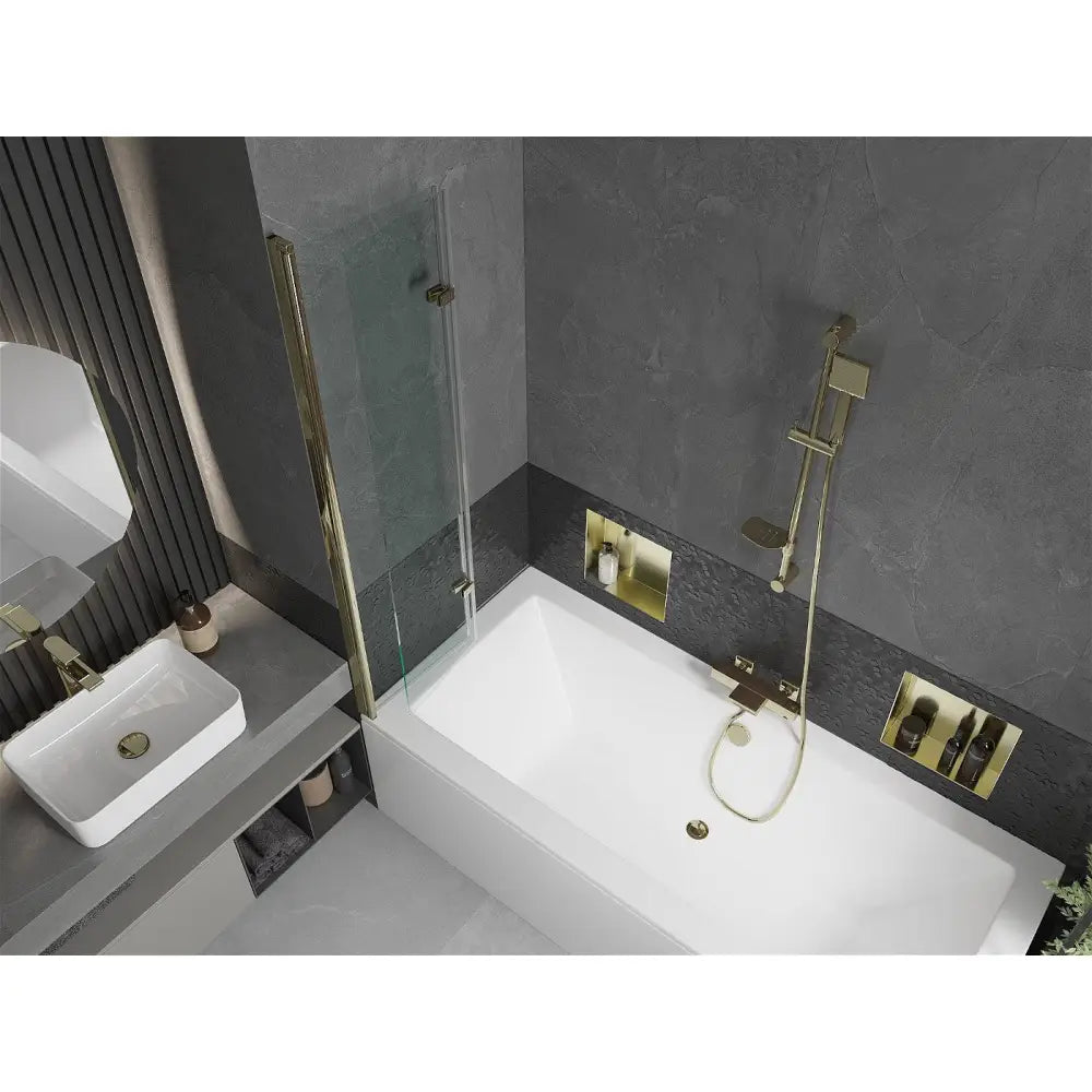 Mexen Cube Rektangulært Badekar 180x80 Cm med Kabinett og To-delt Skjerm 80 Cm Gjennomsiktig Gull - 550518080x