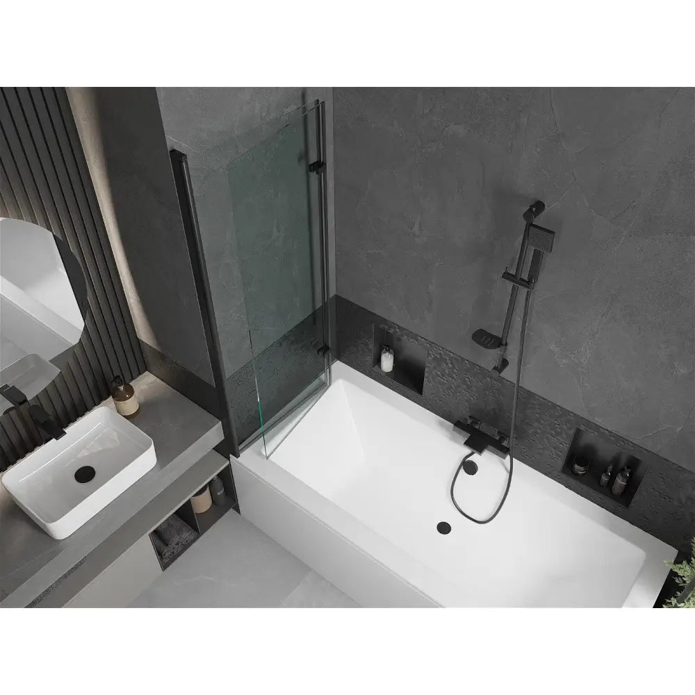 Mexen Cube Rektangulært Badekar 180x80 Cm med Kabinett og To-delt Dusjvegg 120 Cm Gjennomsiktig Svart - 550518080x