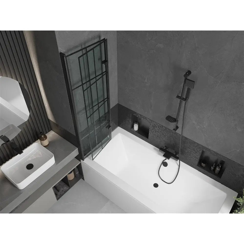 Mexen Cube Rektangulært Badekar 180x80 Cm med Kappe og 2-delt Dusjvegg 100 Cm Svart Mønster - 550518080x