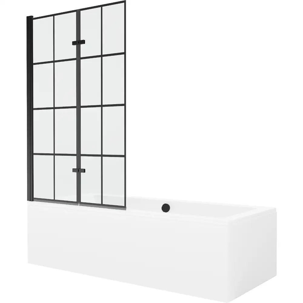 Mexen Cube Rektangulært Badekar 180x80 Cm med Kappe og 2-delt Dusjvegg 100 Cm Svart Mønster - 550518080x