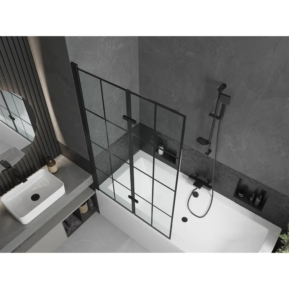 Mexen Cube Rektangulært Badekar 180x80 Cm med Kappe og 2-delt Dusjvegg 100 Cm Svart Mønster - 550518080x