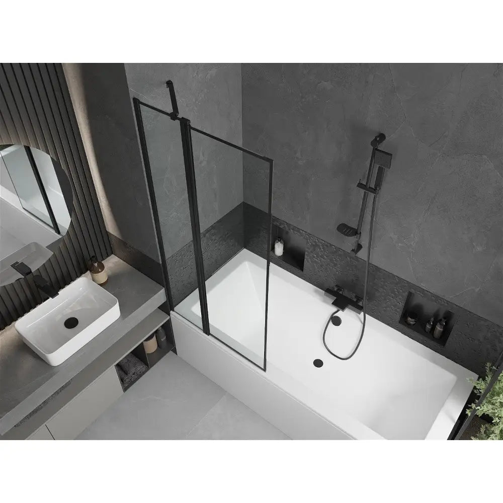 Mexen Cube Rektangulært Badekar 180x80 Cm med Kappe og Enkeltdørs Dusjvegg 80 Cm Svart Design - 550518080x