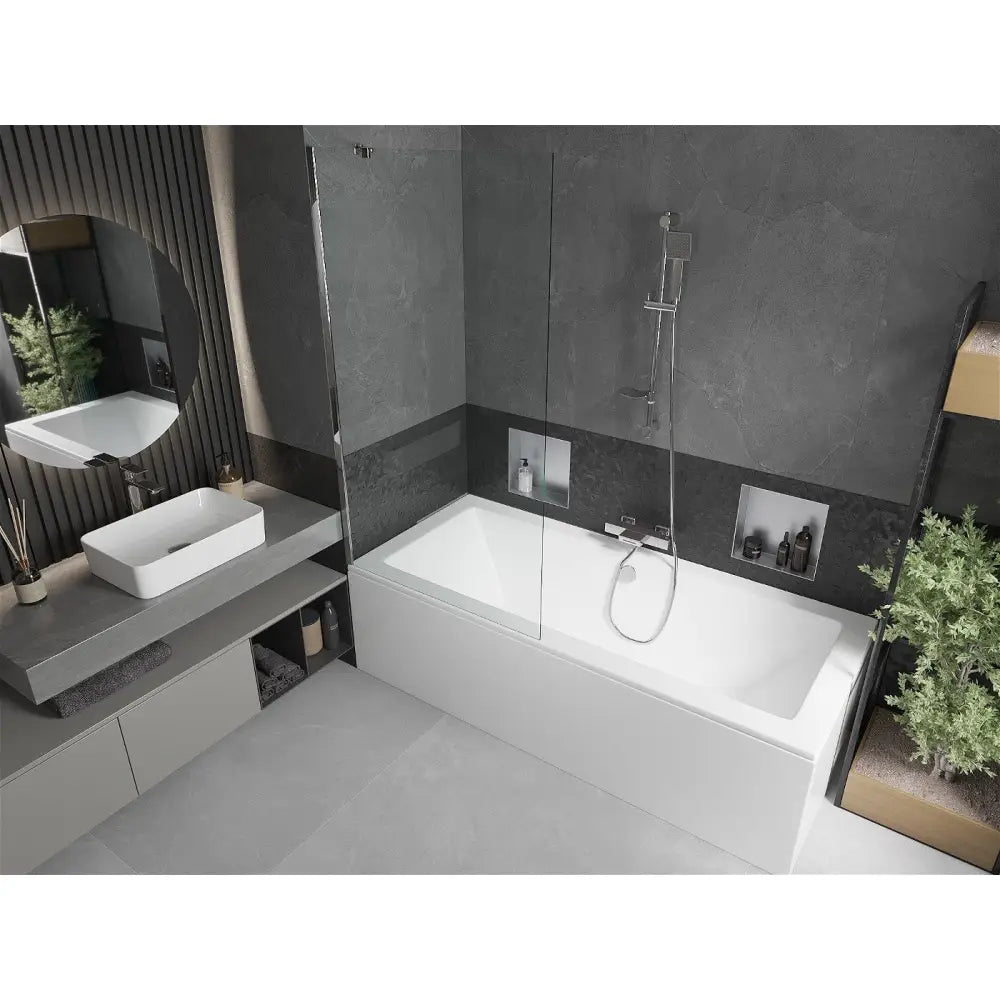 Mexen Cube Rektangulært Badekar 180x80 Cm med Kledning og 1-dørs Dusjvegg 90 Cm Gjennomsiktig Krom - 550518080x