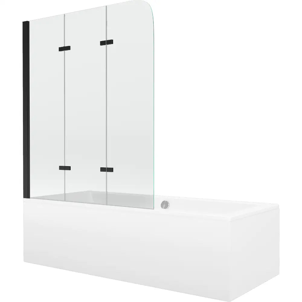 Mexen Cube Rektangulært Badekar 180x80 Cm med Kledning og 3-delt Skjermbrett 120 Cm Gjennomsiktig Svart - 550518080x