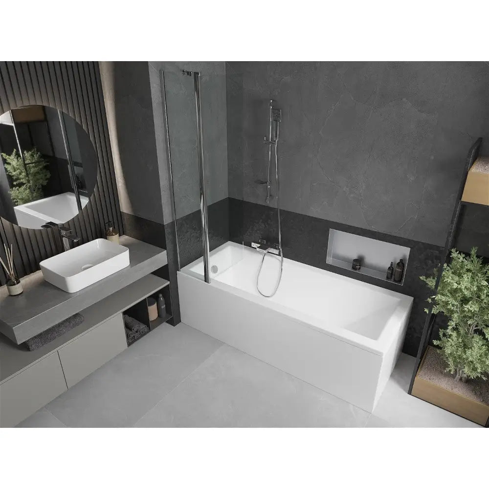 Mexen Cubik Rektangulært Badekar 150x70 Cm med Kabinett og Enkeltfløyet 80 Cm Skjerm Gjennomsiktig Krom - 550315070x