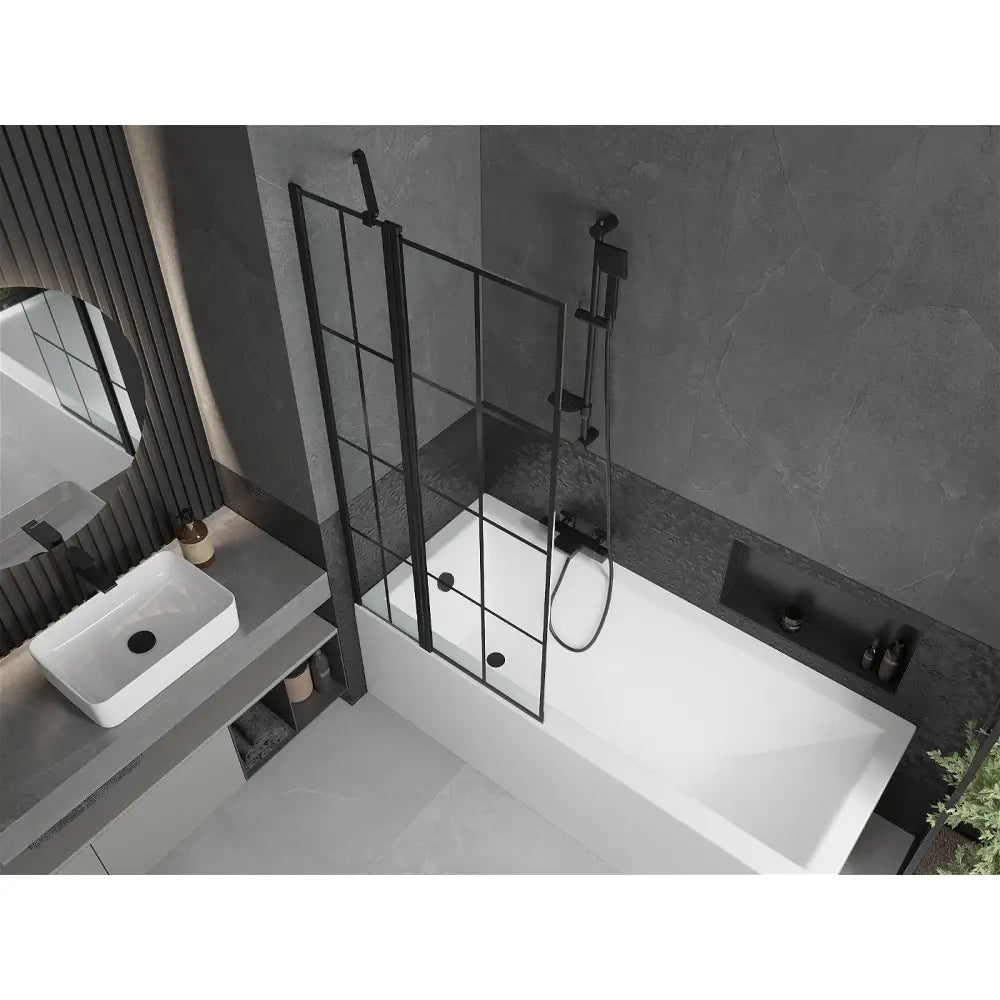 Mexen Cubik Rektangulært Badekar 150x70 Cm med Kabinett og Enkeltdørs Dusjvegg 80 Cm Svart Mønster - 550315070x