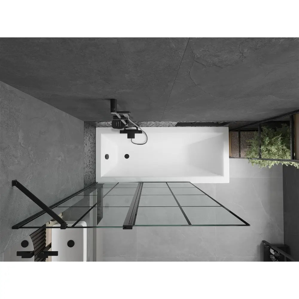 Mexen Cubik Rektangulært Badekar 150x70 Cm med Kabinett og Enkeltdørs Skjerm 120 Cm Svart Mønster - 550315070x