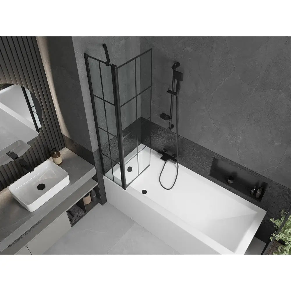 Mexen Cubik Rektangulært Badekar 150x70 Cm med Kabinett og Enkeltdørs Dusjvegg 80 Cm Svart Mønster - 550315070x
