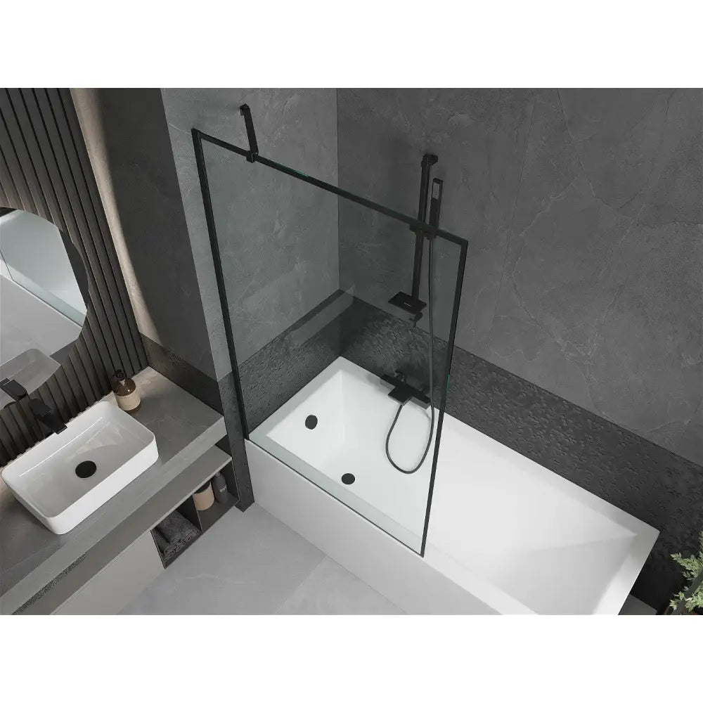 Mexen Cubik Rektangulært Badekar 150x70 Cm med Kabinett og 1-delt Dusjvegg 100 Cm Svart Mønster - 550315070x