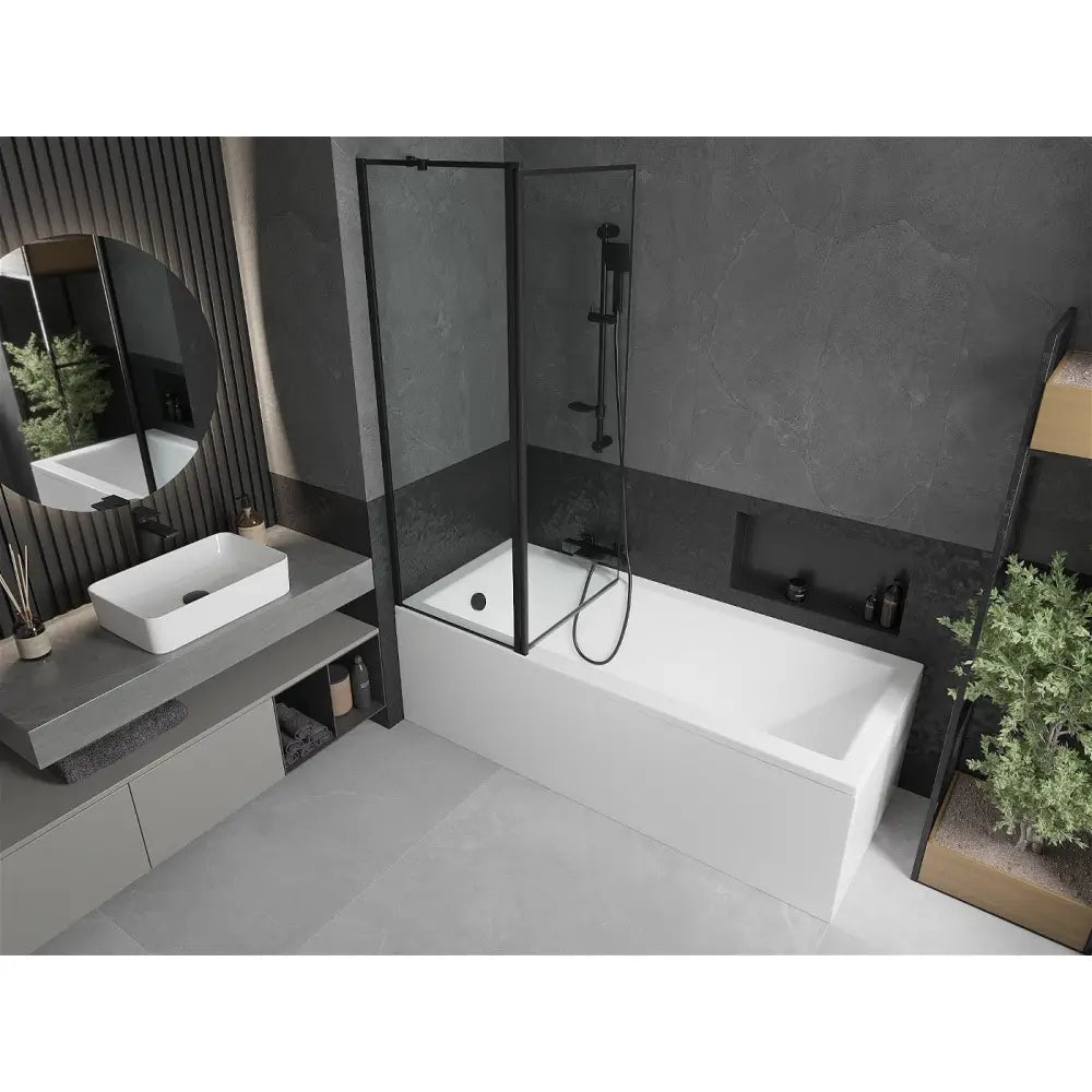 Mexen Cubik Rektangulært Badekar 150x70 Cm med Kabinett og 1-dørs 120 Cm Dusjvegg Svart Mønster - 550315070x