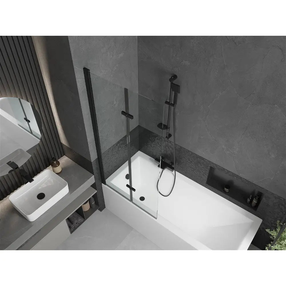 Mexen Cubik Rektangulært Badekar 150x70 Cm med Kabinett og 2-delt Dusjvegg 80 Cm Gjennomsiktig Svart - 550315070x