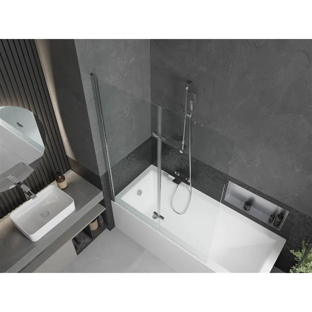 Mexen Cubik Rektangulært Badekar 150x70 Cm med Kabinett og 2-delt Dørskjerm 120 Cm Gjennomsiktig Krom - 550315070x