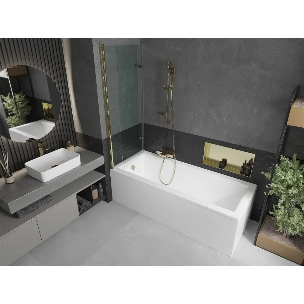 Mexen Cubik Rektangulært Badekar 150x70 Cm med Kabinett og 2-delt Dusjvegg 120 Cm Gjennomsiktig Gull - 550315070x