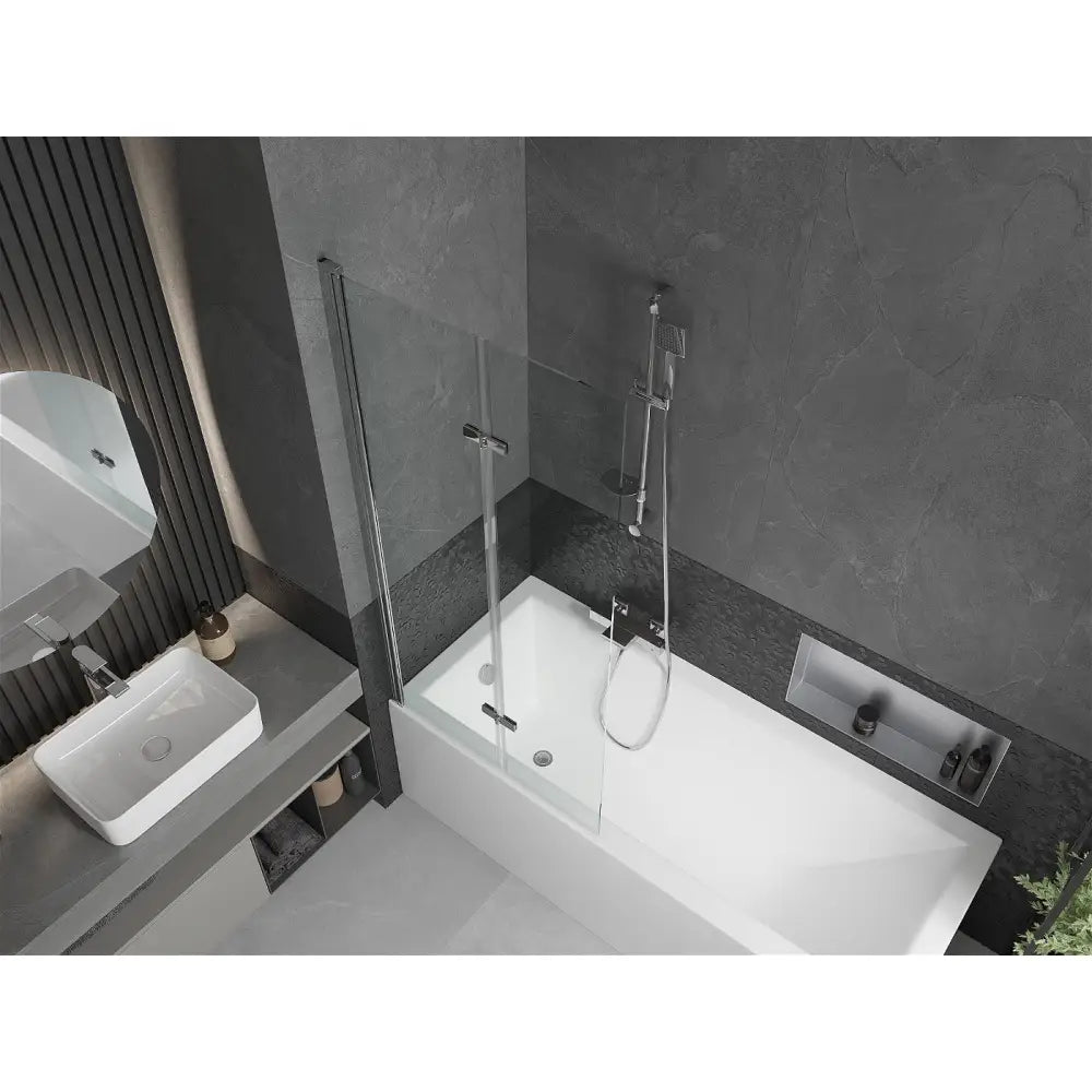 Mexen Cubik Rektangulært Badekar 150x70 Cm med Kabinett og 2-fold Dør 80 Cm Gjennomsiktig Krom - 550315070x