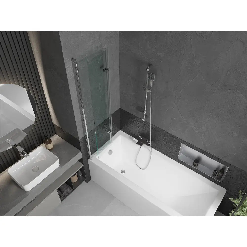 Mexen Cubik Rektangulært Badekar 150x70 Cm med Kabinett og 2-fold Dør 80 Cm Gjennomsiktig Krom - 550315070x