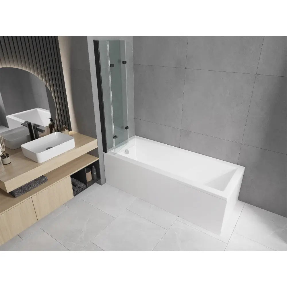 Mexen Cubik Rektangulært Badekar 150x70 Cm med Kabinett og 3-delt Dusjvegg 120 Cm Gjennomsiktig Svart - 550315070x