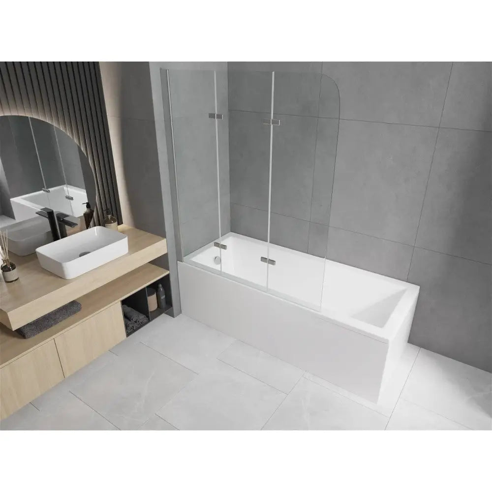Mexen Cubik Rektangulært Badekar 150x70 Cm med Kabinett og 3-delt Dusjvegg 120 Cm Gjennomsiktig Krom - 550315070x