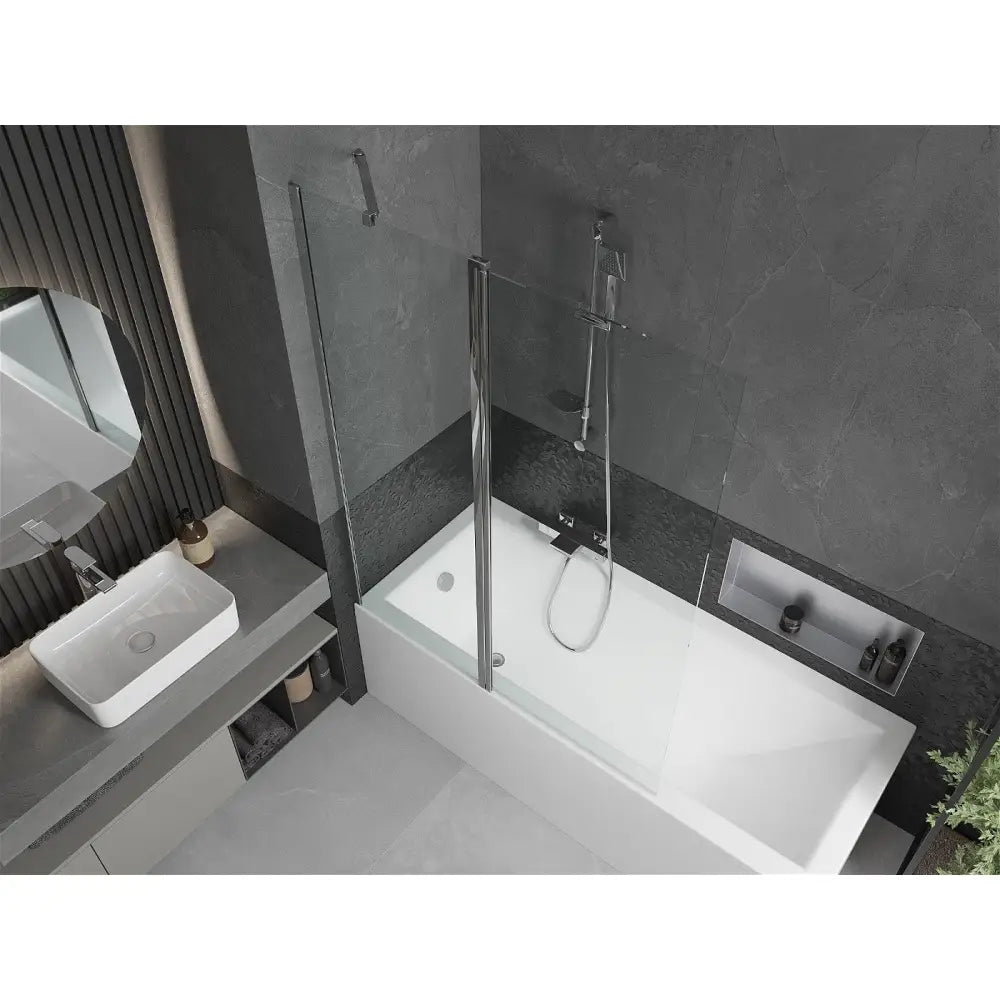 Mexen Cubik Rektangulært Badekar 150x70 Cm med Kappe og En-fløyet 120 Cm Dusjvegg Gjennomsiktig Krom - 550315070x