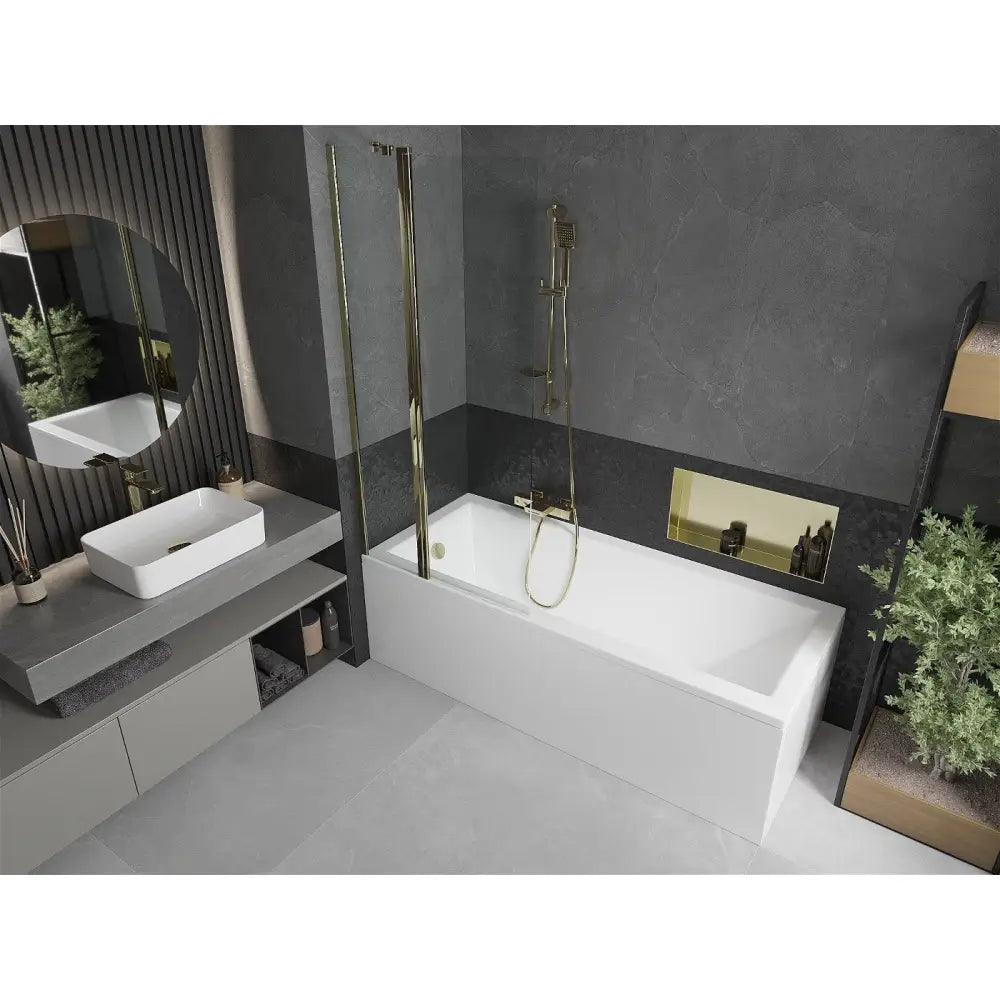 Mexen Cubik Rektangulært Badekar 150x70 Cm med Kledning og 1-dørs Dusjskjerm 80 Cm Transparent Gull - 550315070x