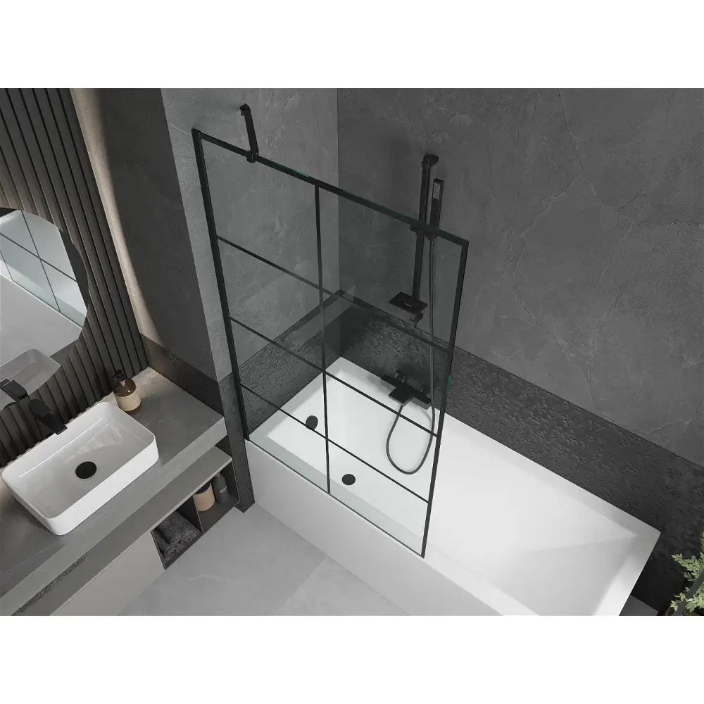 Mexen Cubik Rektangulært Badekar 160x70 Cm med Kabinett og Enkeltdørs Skjerm 100 Cm Svart Mønster - 550316070x