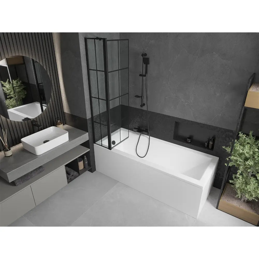 Mexen Cubik Rektangulært Badekar 160x70 Cm med Kabinett og Enkeltfløyelsdør 80 Cm Svart Mønster - 550316070x